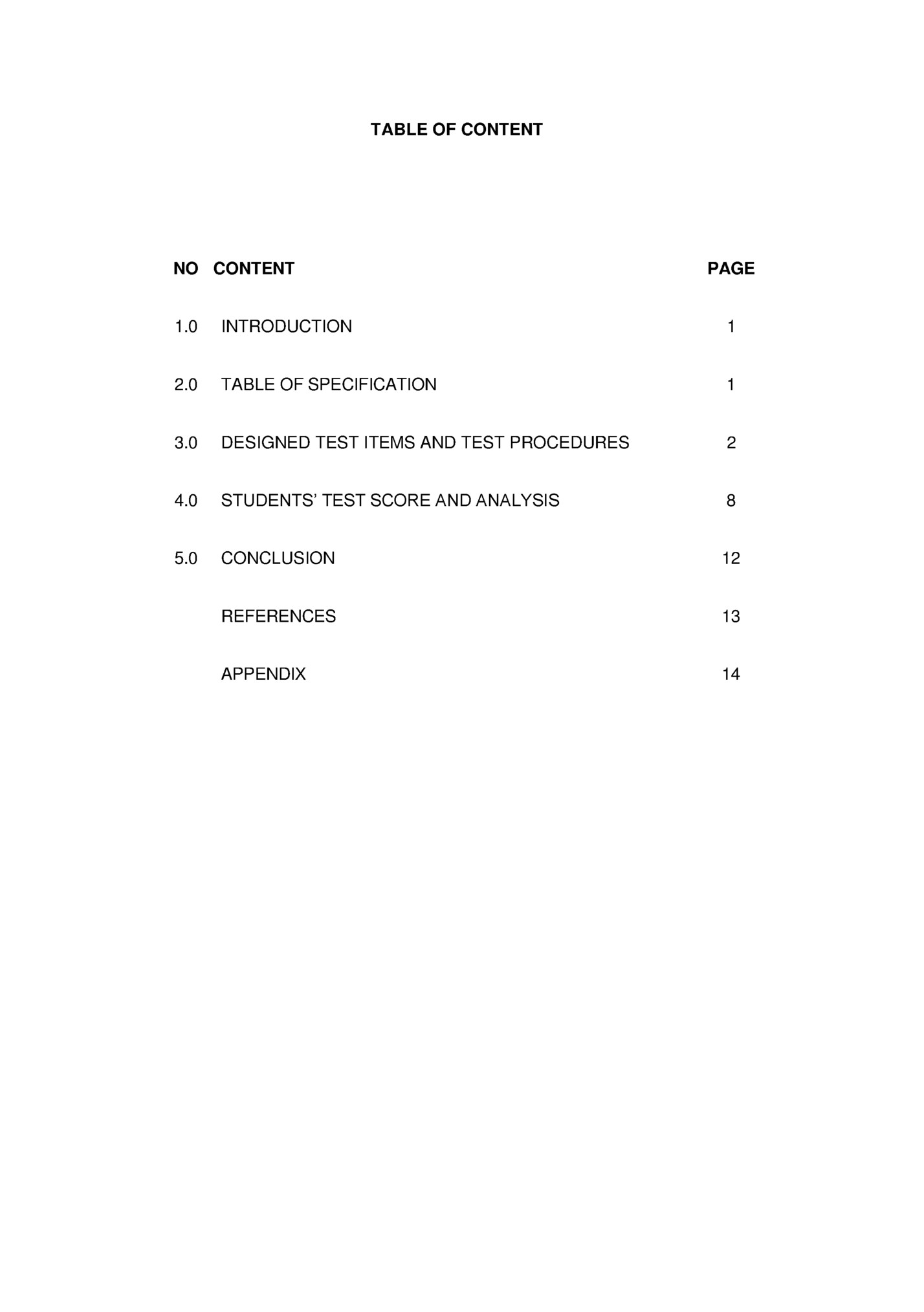 TABLE OF CONTENT