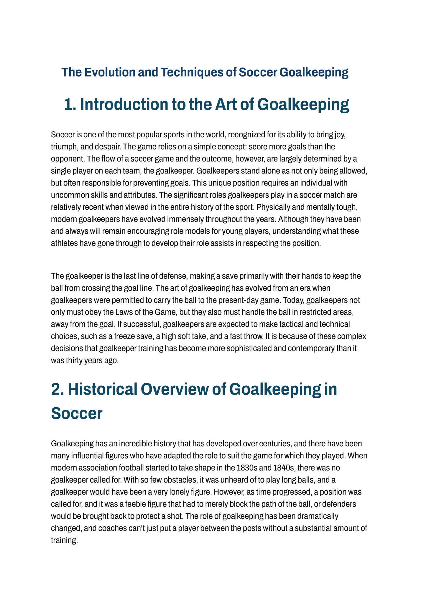 The Evolution and Techniques of Soccer Goalkeeping