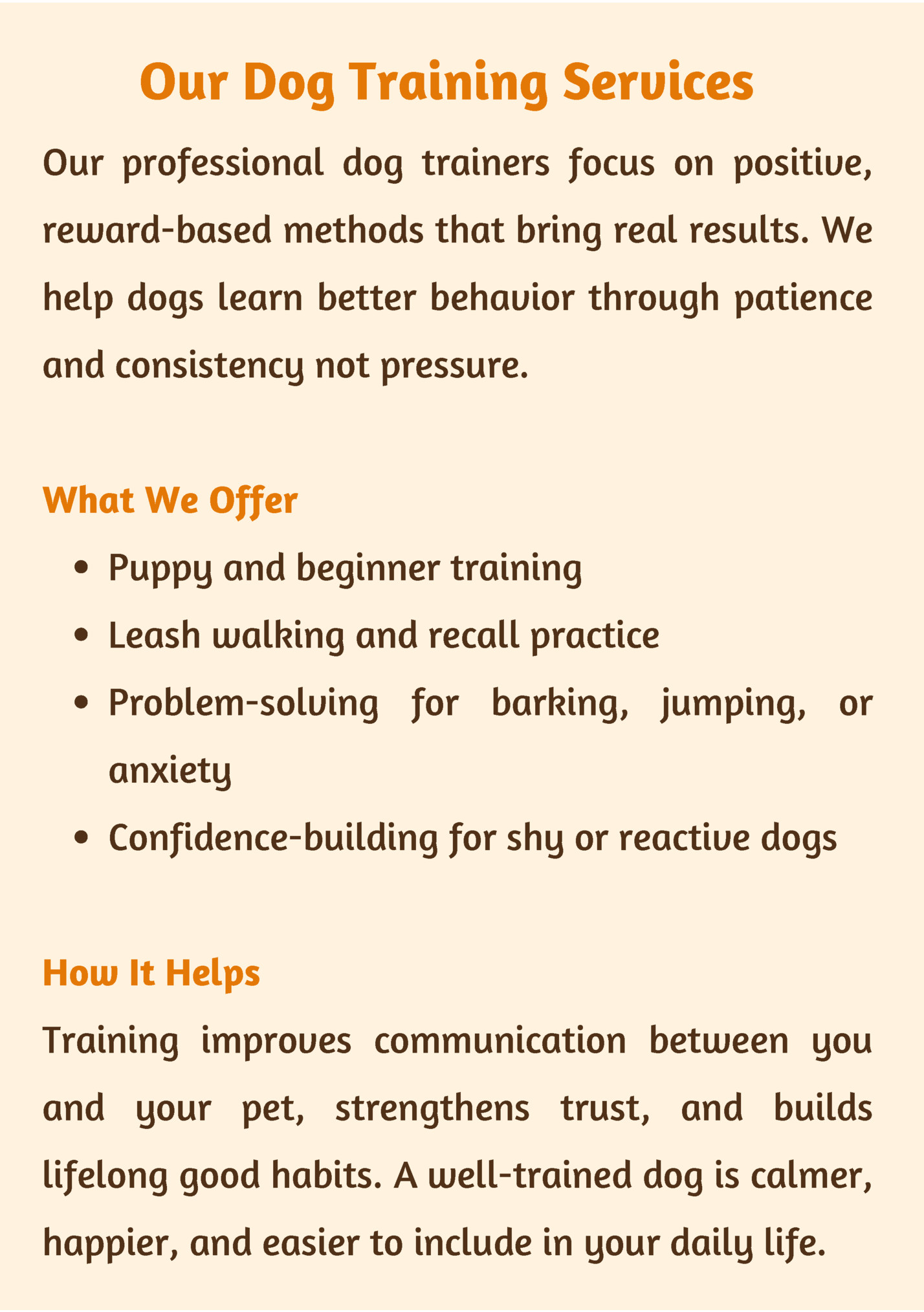 Our Dog Training Services