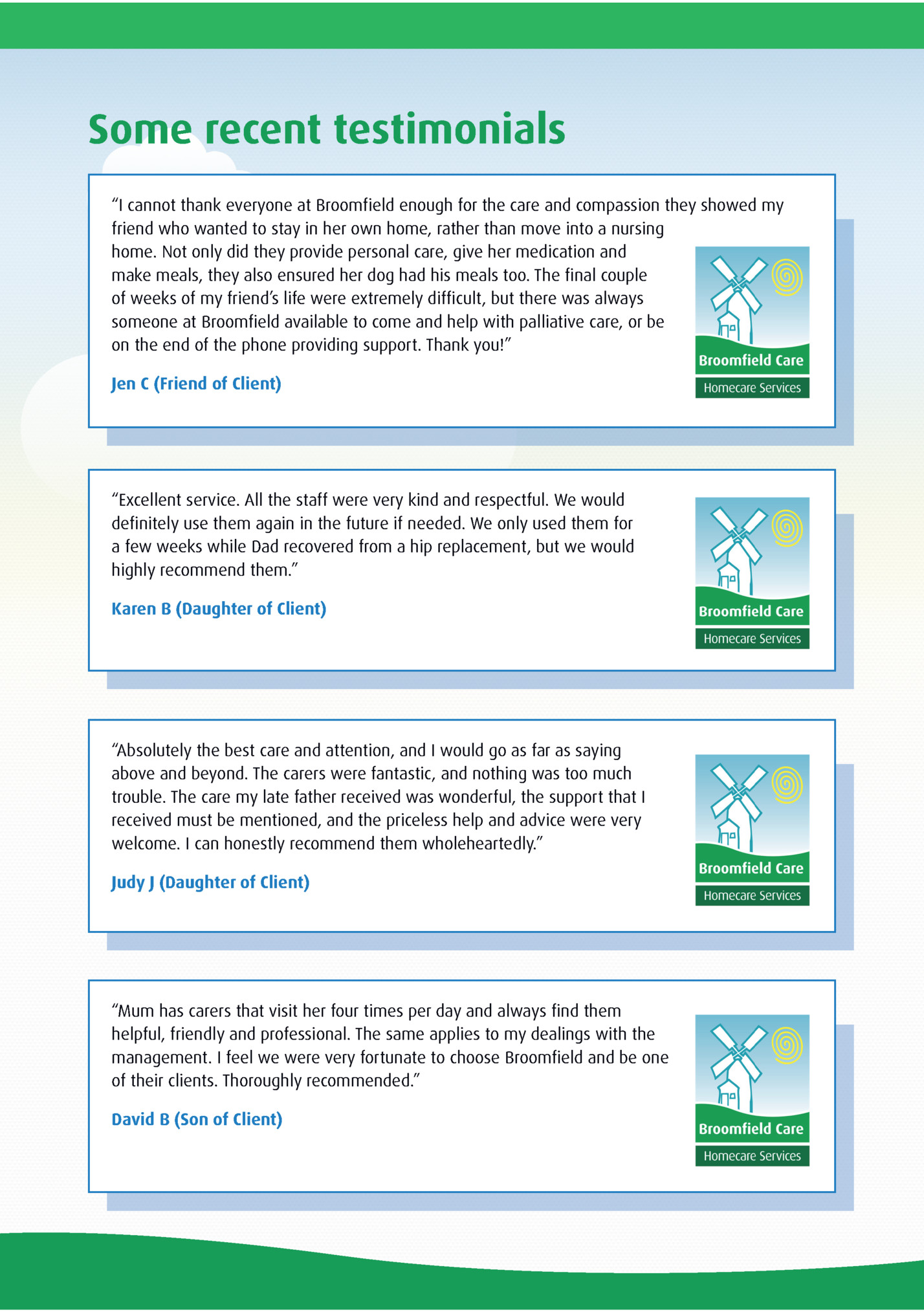 Some recent testimonials