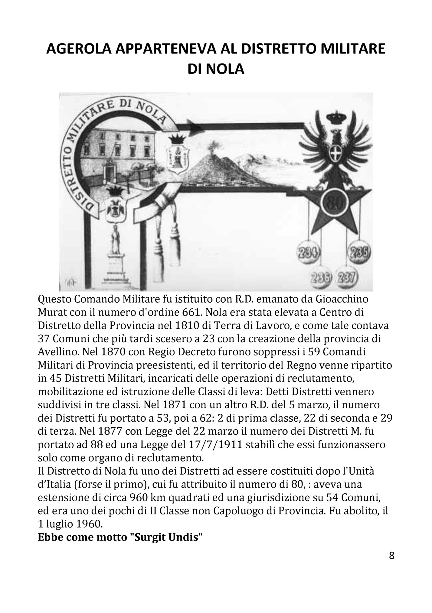 AGEROLA APPARTENEVA AL DISTRETTO MILITARE